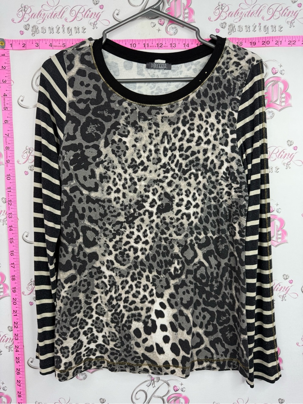 Dolcezza long sleeve shirt Black & Cream Leopard-Print Long Sleeve Tee